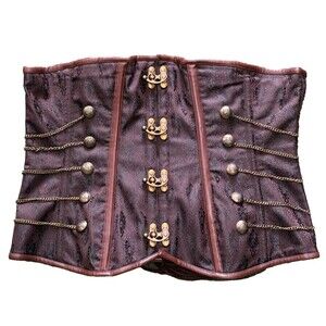 Women's Brown Faux Leather Overbust Steampunk Medieval Cosplay Goth Corset Sz 38